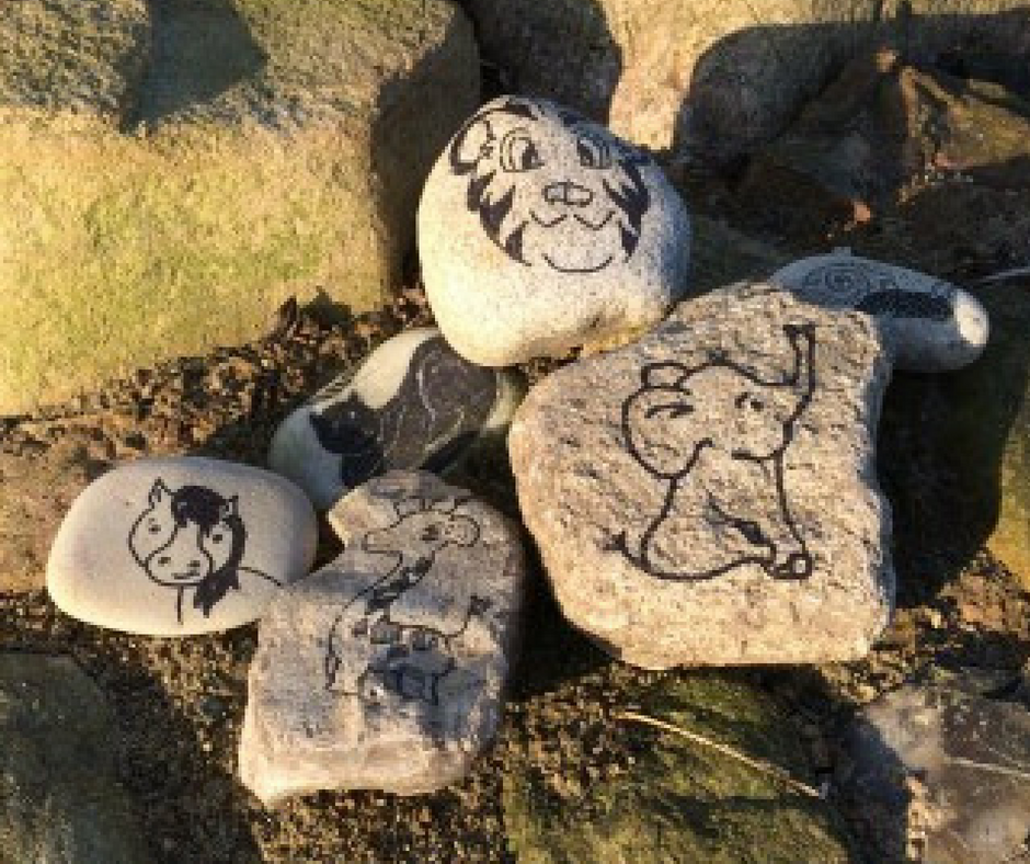 Flotte tegnede sten til haven